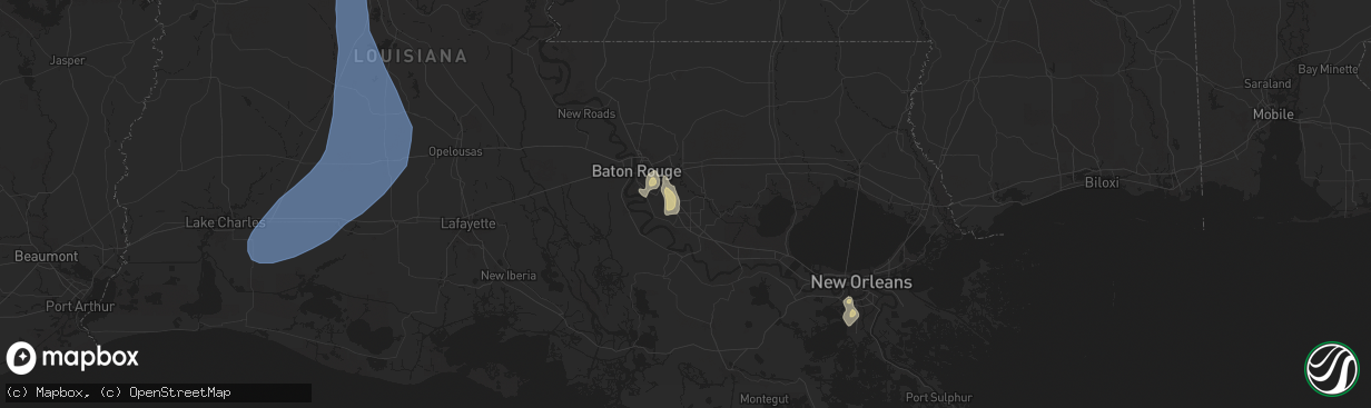 Hail map in Prairieville, LA on July 30, 2025
