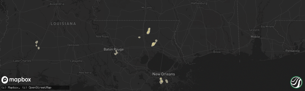 Hail map in Robert, LA on July 30, 2025