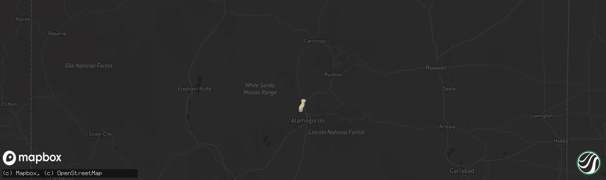 Hail map in Tularosa, NM on July 30, 2025
