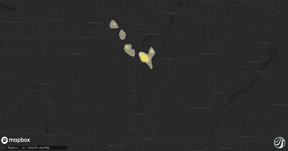 Hail map in Warsaw, IL on July 30, 2025