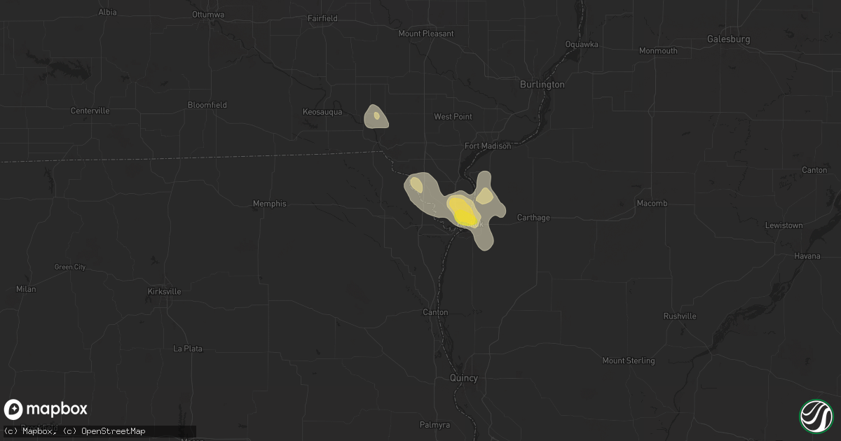 Hail map in Wayland, MO on July 30, 2025