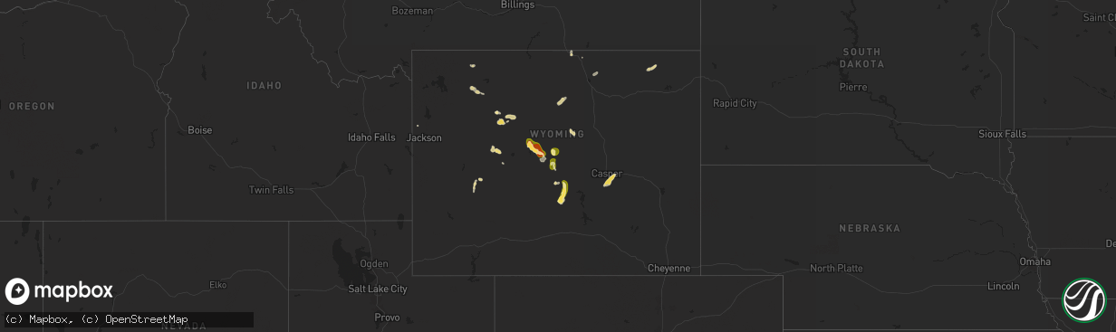 Hail map in Wyoming on July 30, 2025