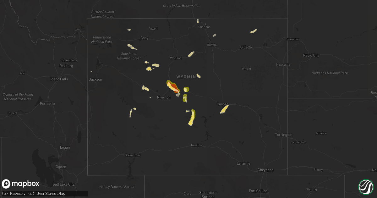 Hail map in Wyoming on July 30, 2025