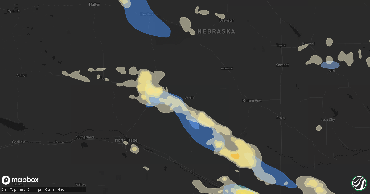 Hail map in Arnold, NE on July 30, 2026