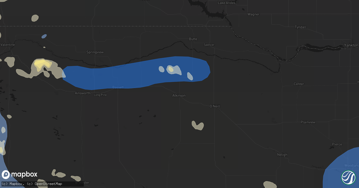Hail map in Atkinson, NE on July 30, 2026