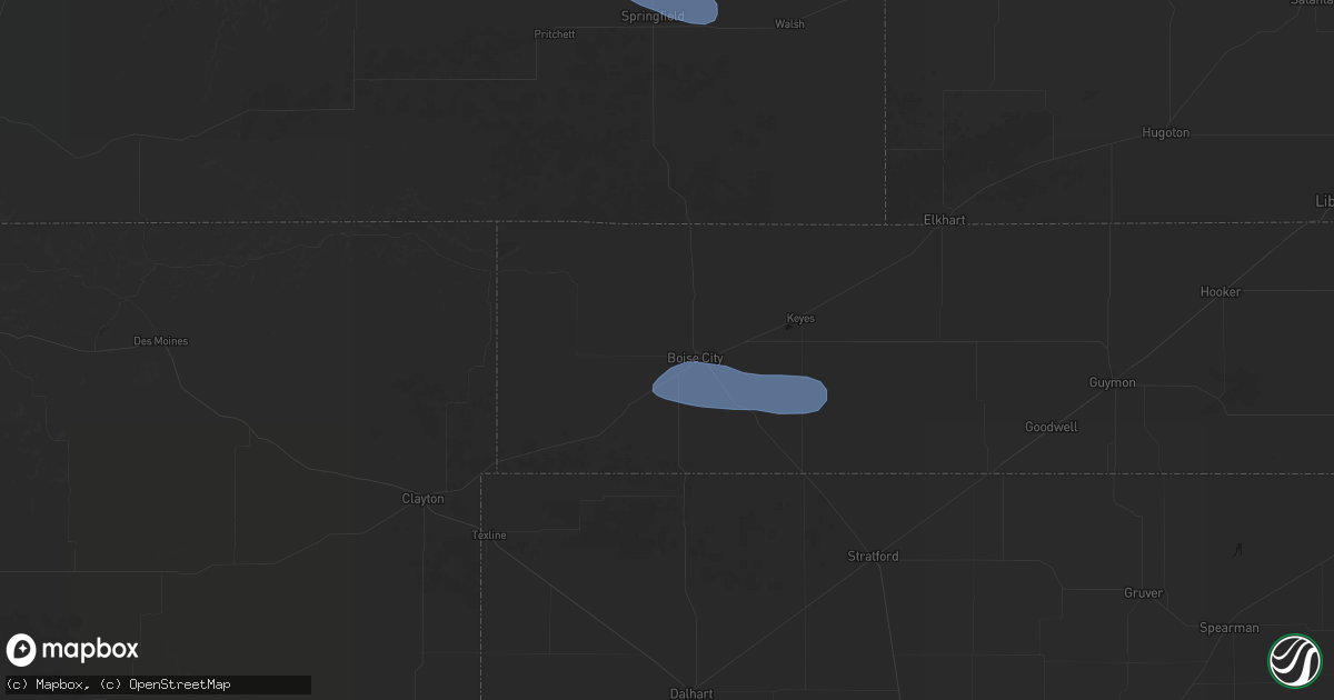 Hail map in Boise City, OK on July 30, 2026