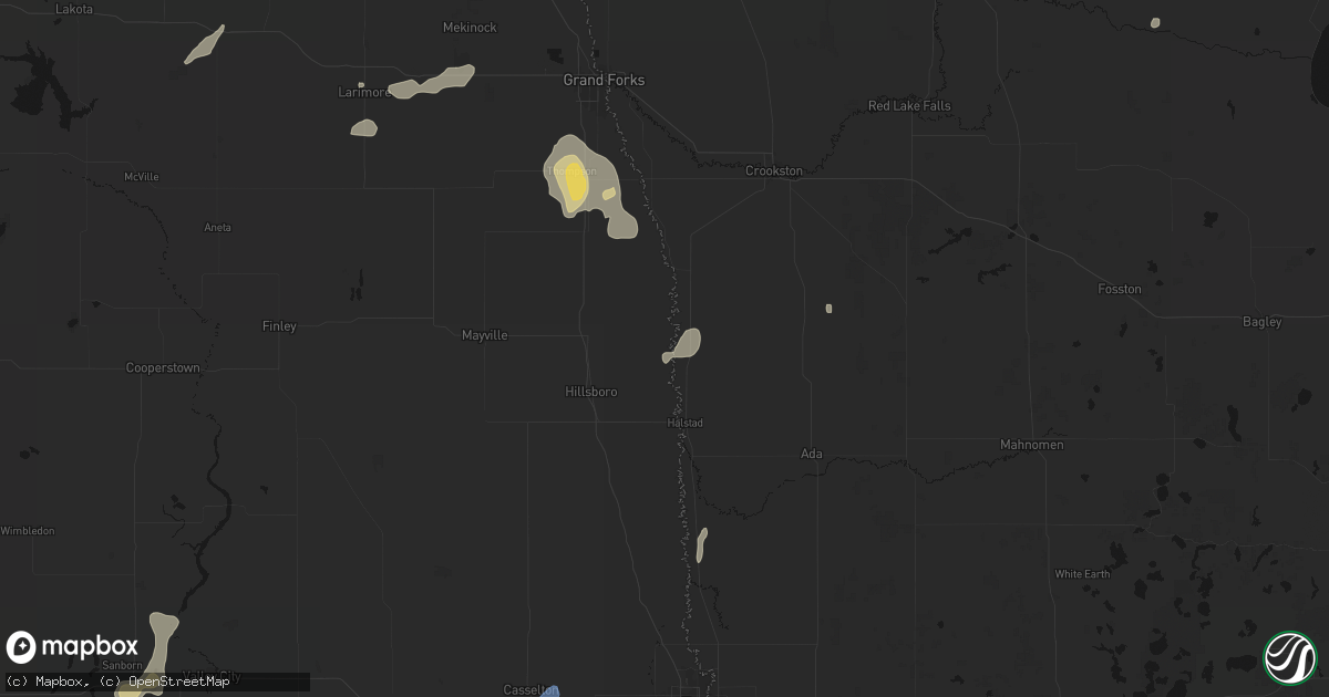 Hail map in Caledonia, ND on July 30, 2026