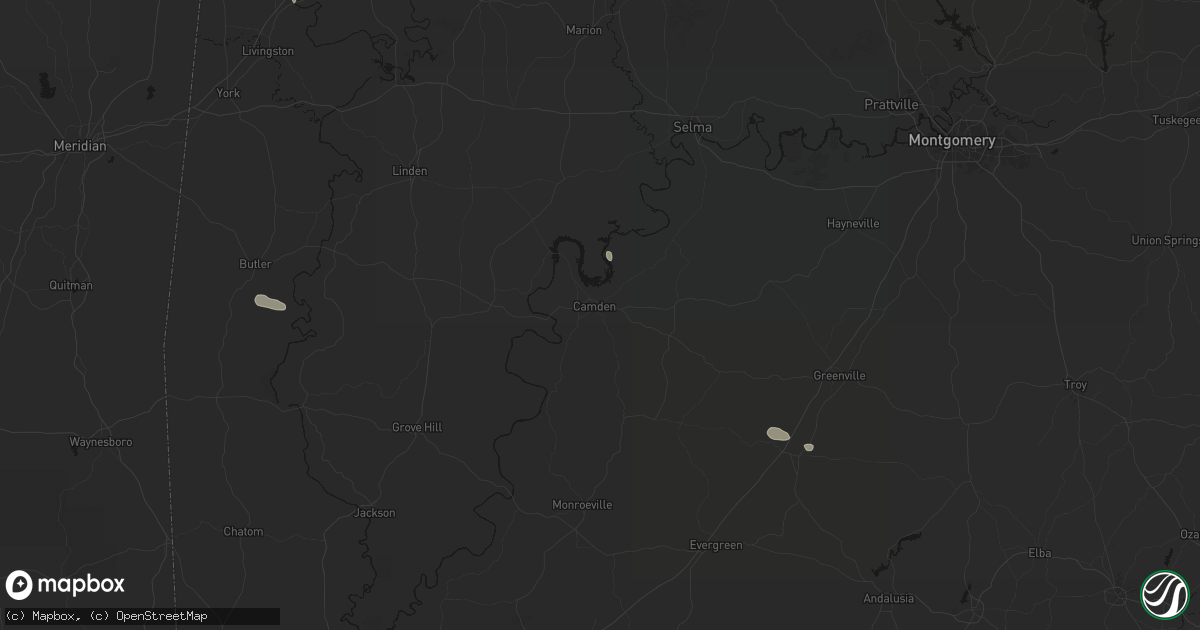 Hail map in Camden, AL on July 30, 2026