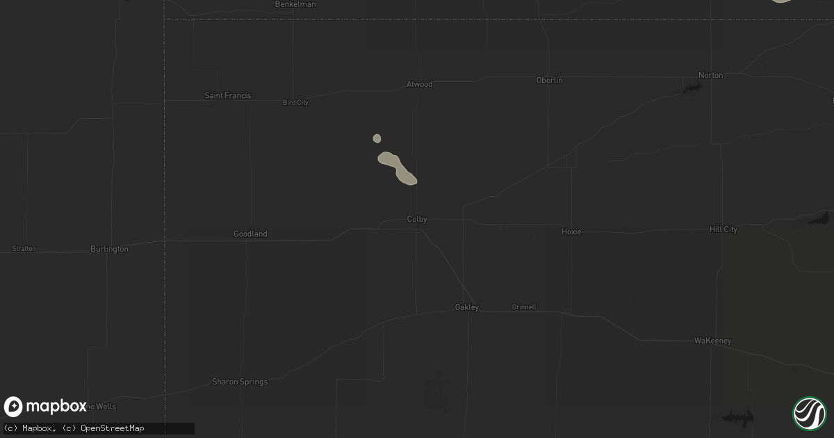 Hail map in Colby, KS on July 30, 2026