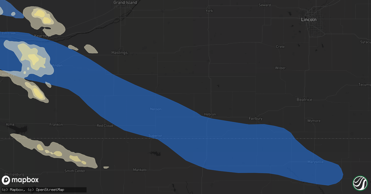Hail map in Davenport, NE on July 30, 2026
