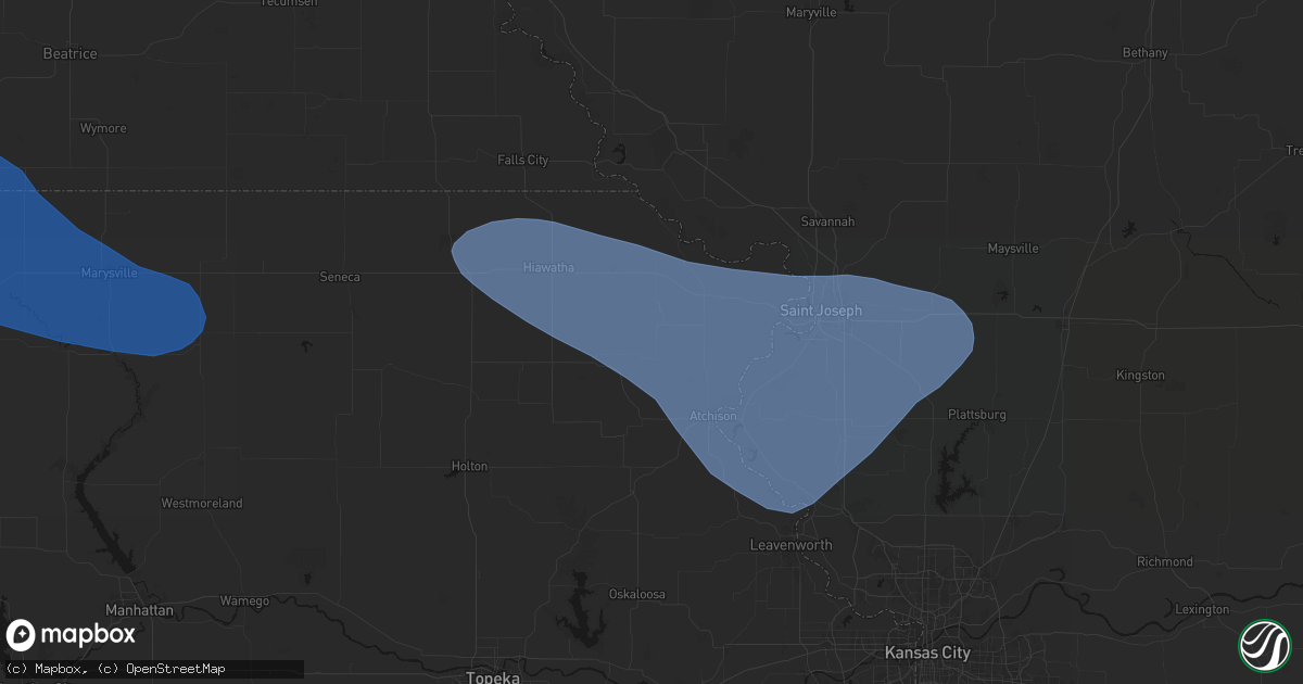 Hail map in Denton, KS on July 30, 2026