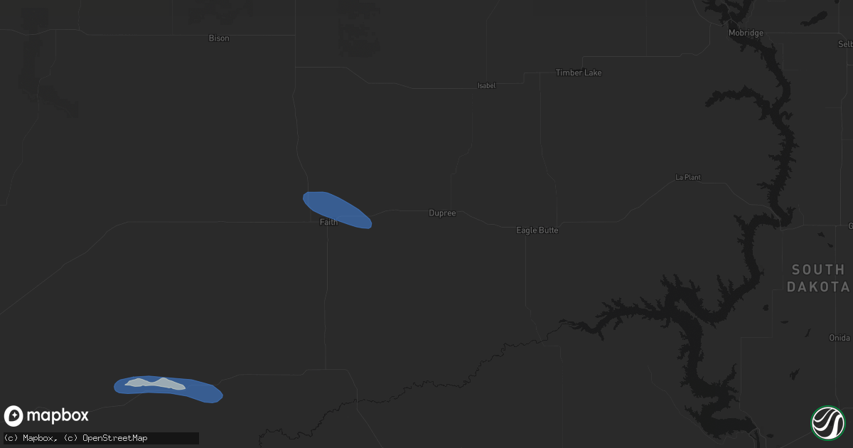 Hail map in Dupree, SD on July 30, 2026
