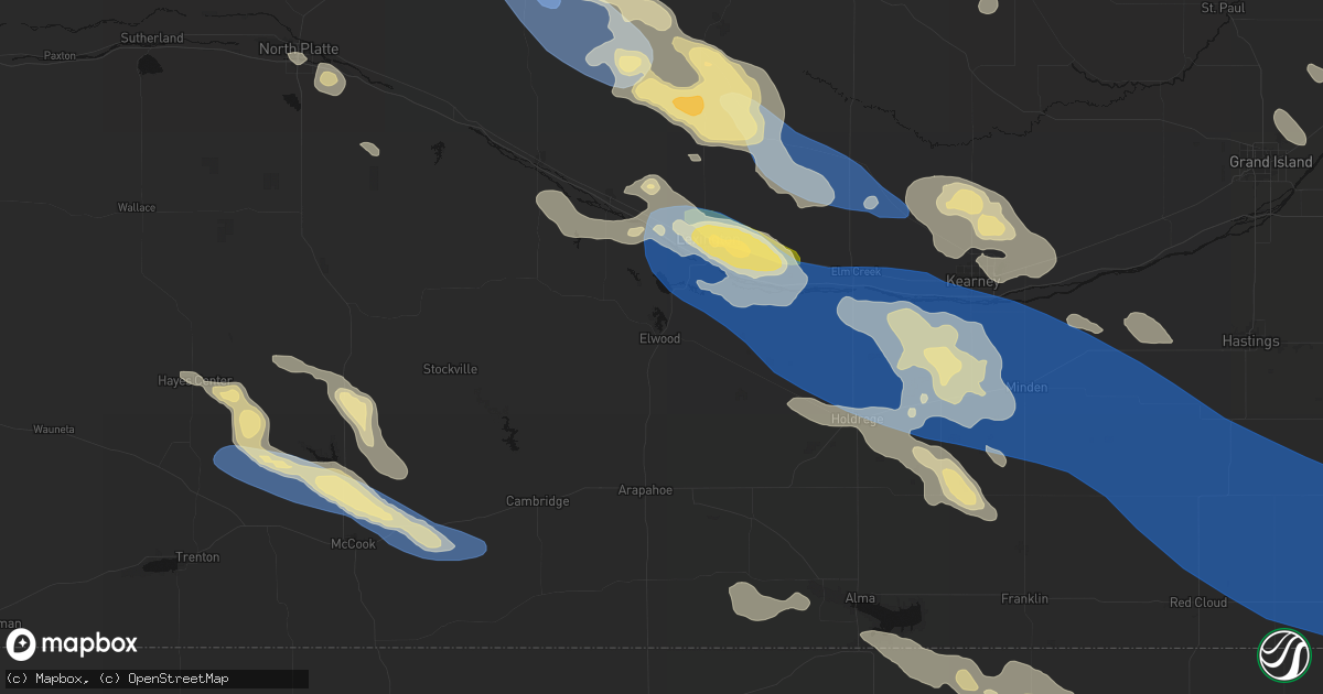 Hail map in Elwood, NE on July 30, 2026