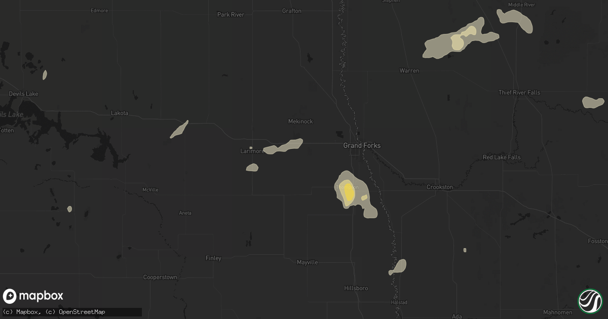 Hail map in Emerado, ND on July 30, 2026
