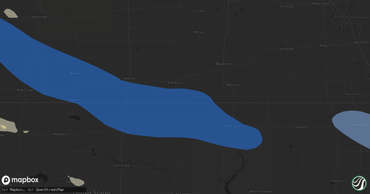 Hail map in Endicott, NE on July 30, 2026