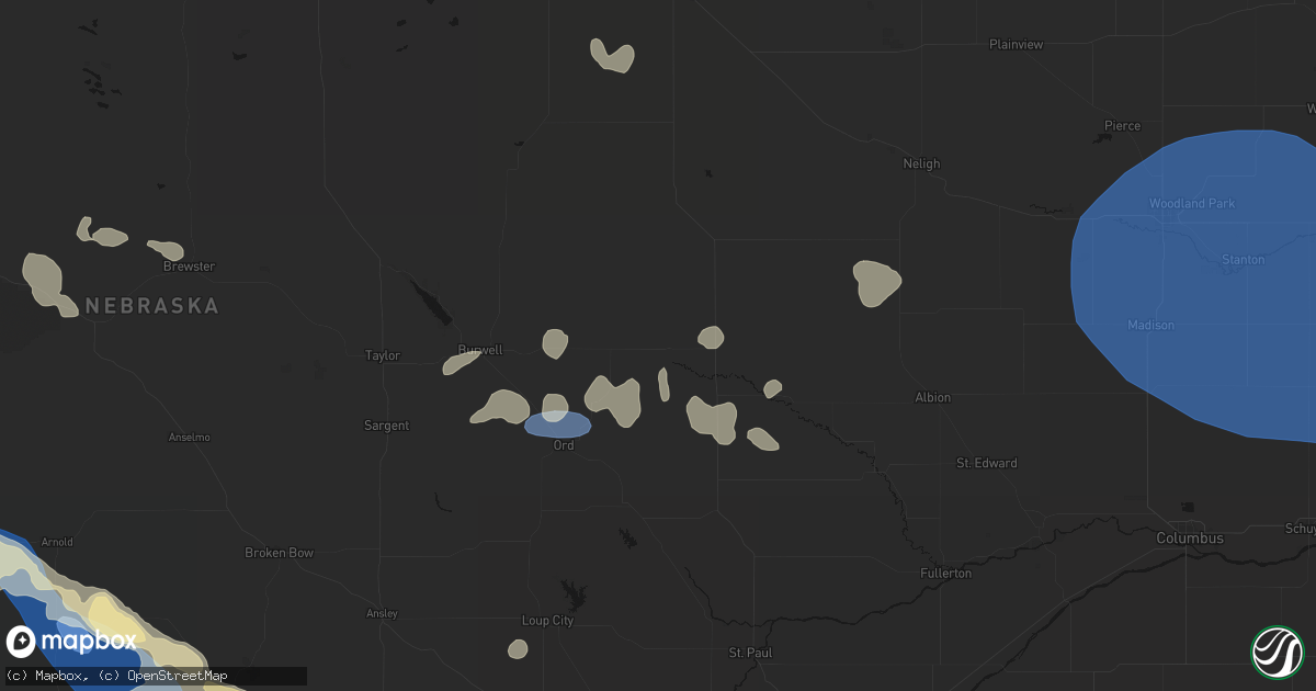 Hail map in Ericson, NE on July 30, 2026