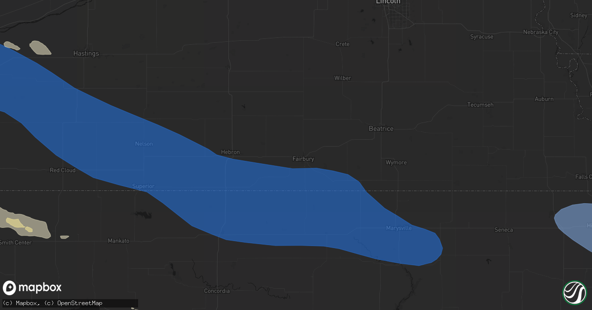Hail map in Fairbury, NE on July 30, 2026