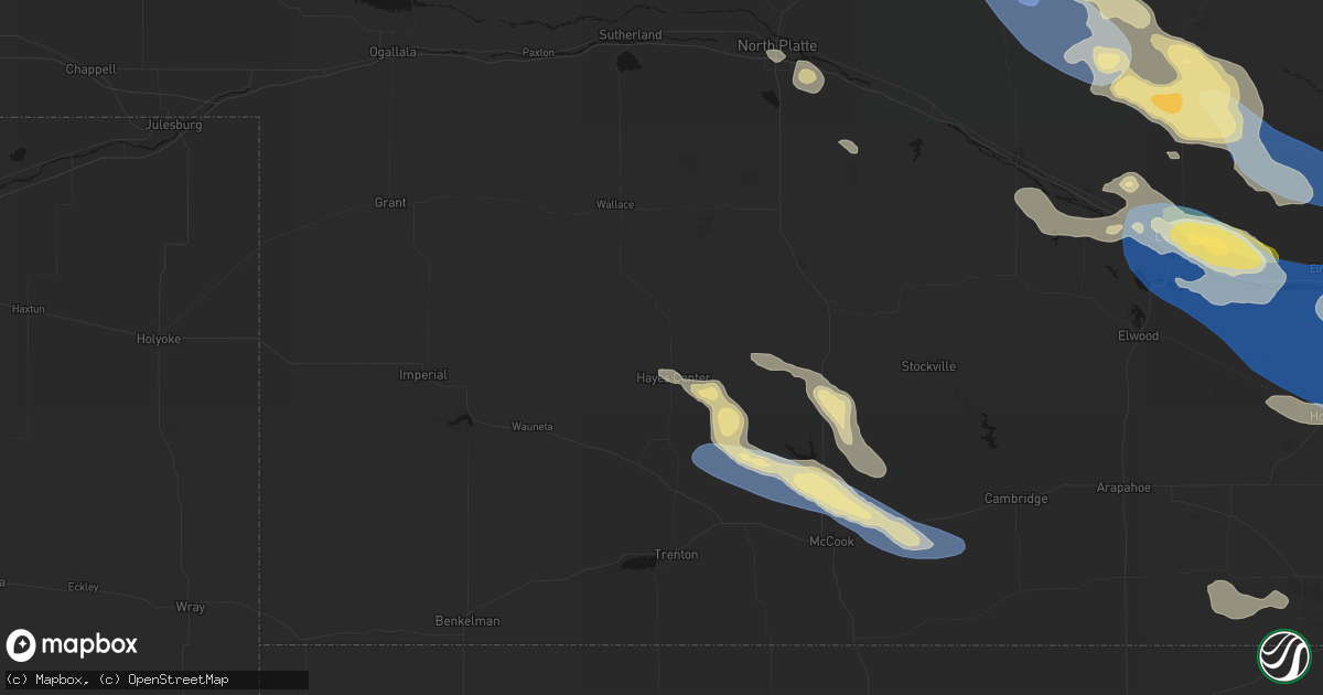 Hail map in Hayes Center, NE on July 30, 2026