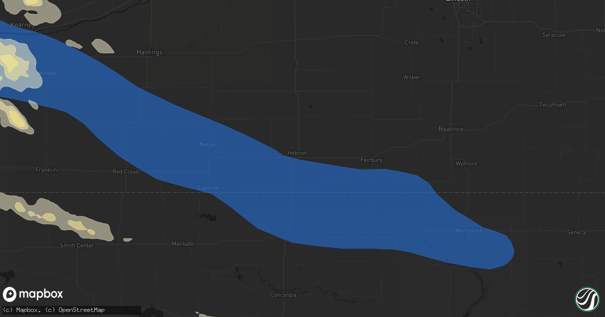 Hail map in Hebron, NE on July 30, 2026