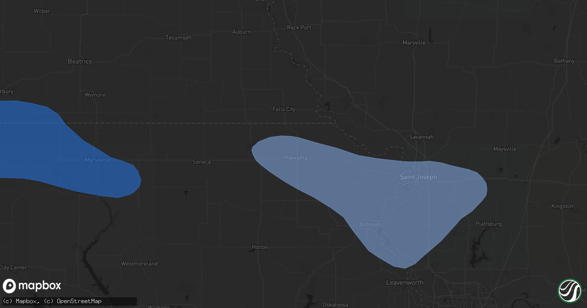 Hail map in Hiawatha, KS on July 30, 2026