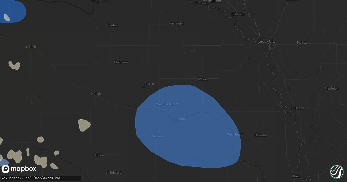 Hail map in Hoskins, NE on July 30, 2026