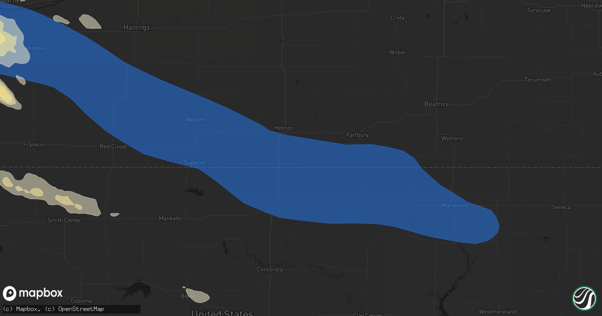 Hail map in Hubbell, NE on July 30, 2026