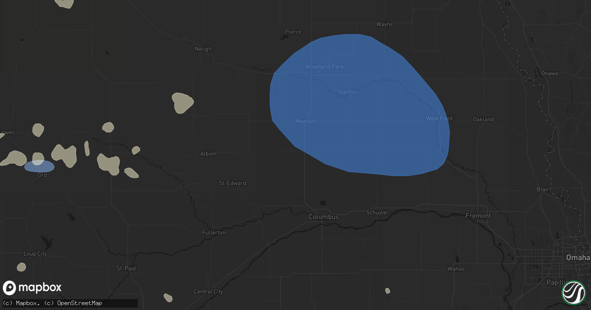 Hail map in Humphrey, NE on July 30, 2026