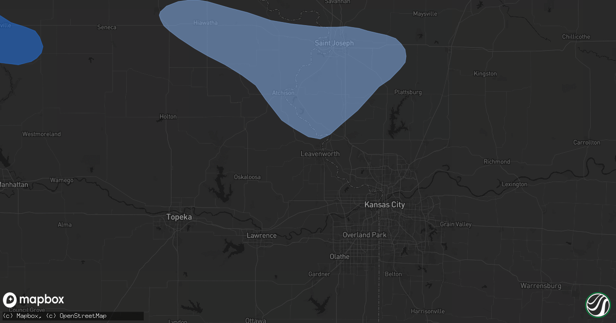 Hail map in Leavenworth, KS on July 30, 2026