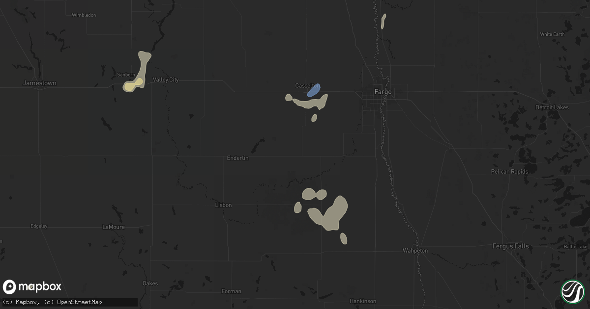 Hail map in Leonard, ND on July 30, 2026