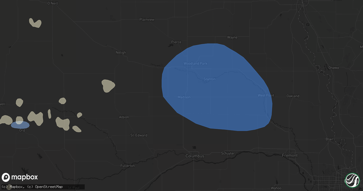 Hail map in Madison, NE on July 30, 2026
