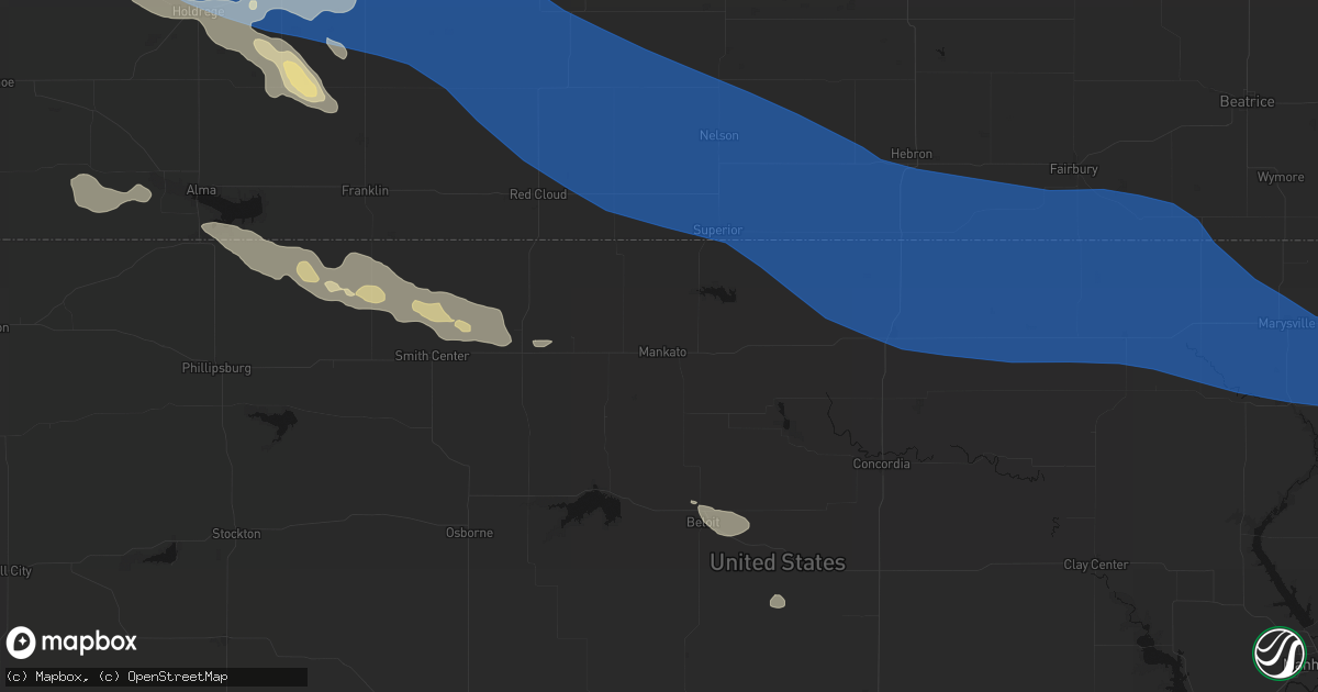 Hail map in Mankato, KS on July 30, 2026