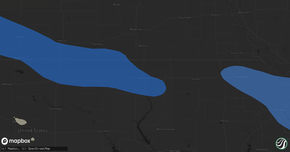 Hail map in Marysville, KS on July 30, 2026