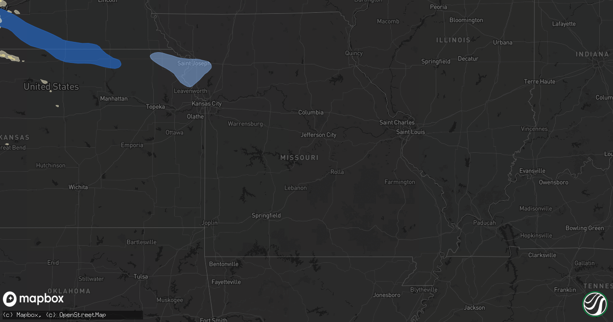 Hail map in Missouri on July 30, 2026