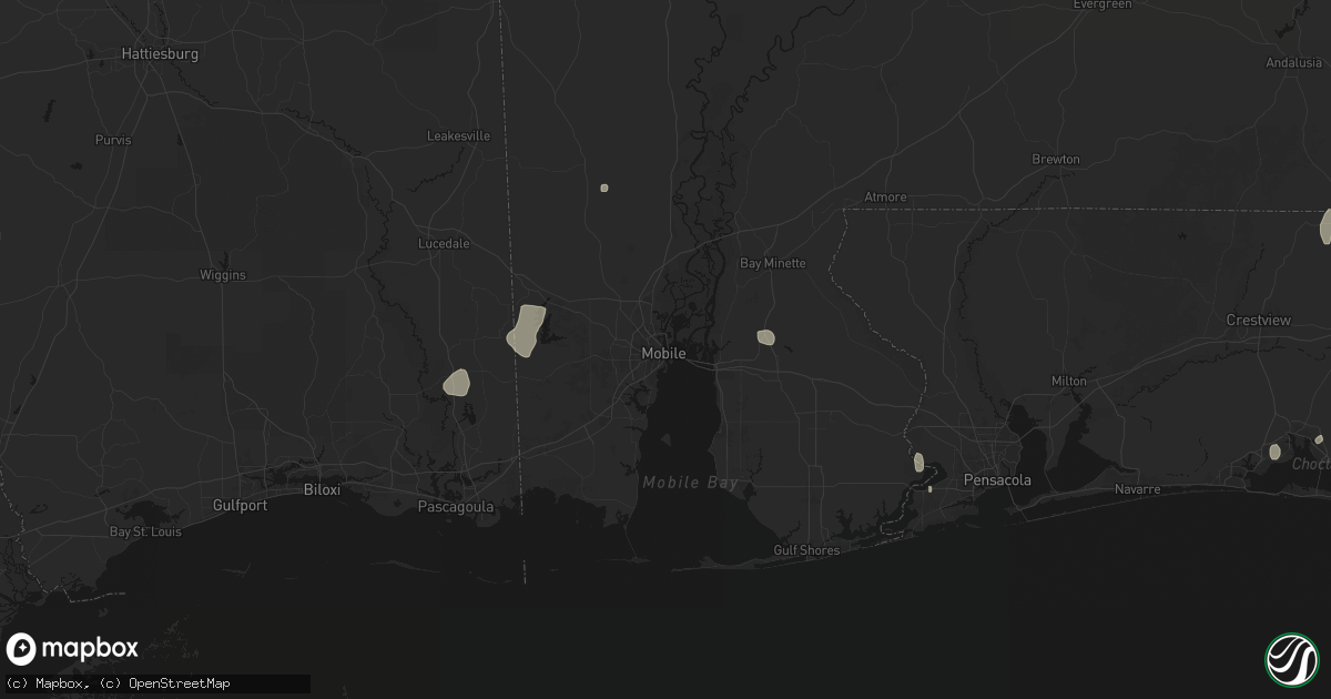 Hail map in Mobile, AL on July 30, 2026