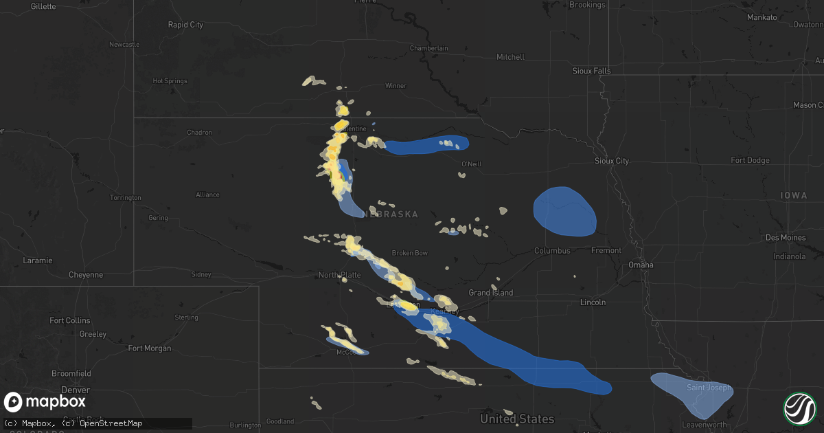 Hail map in Nebraska on July 30, 2026