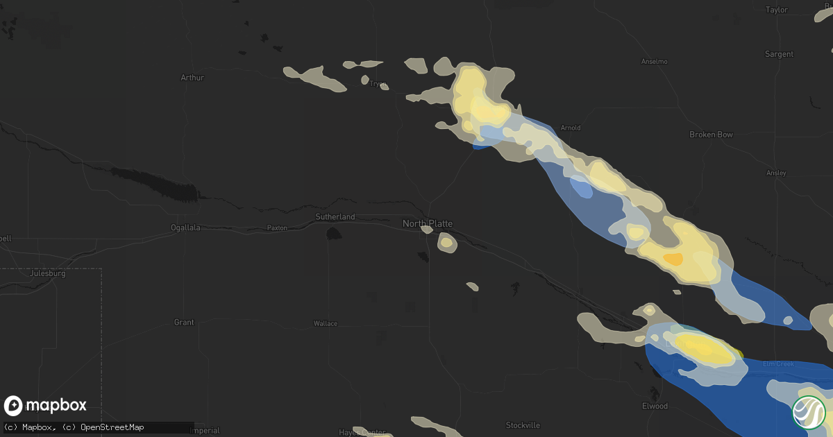 Hail map in North Platte, NE on July 30, 2026