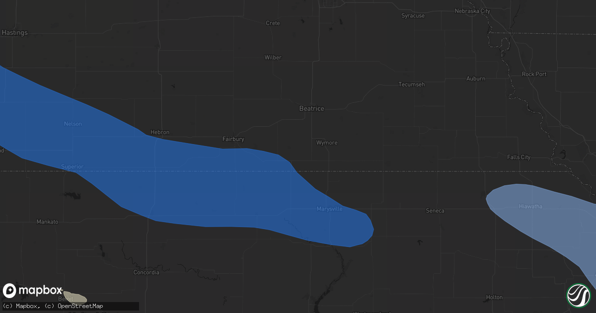 Hail map in Odell, NE on July 30, 2026