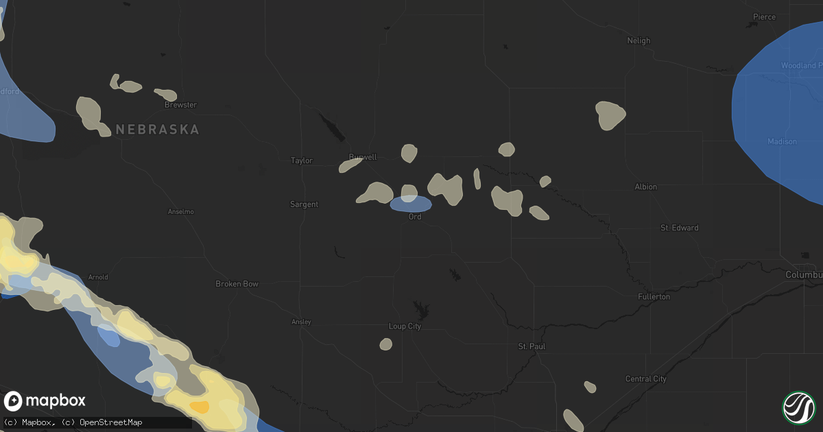 Hail map in Ord, NE on July 30, 2026