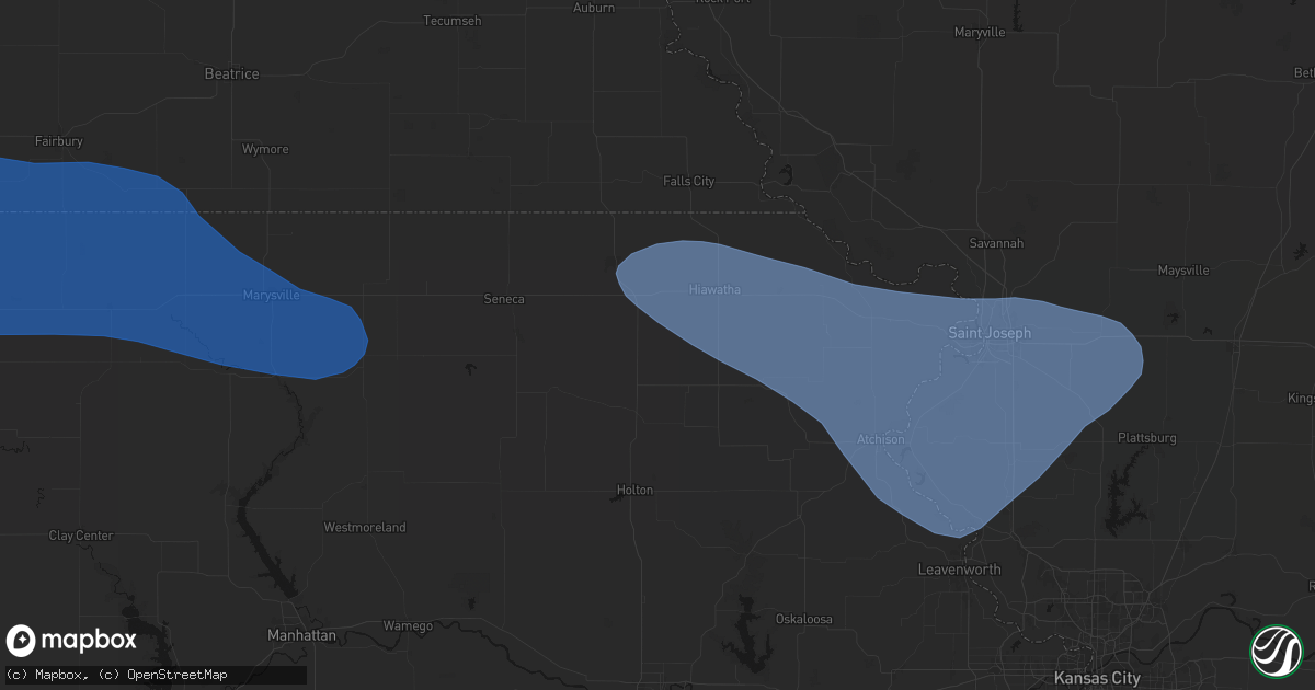 Hail map in Powhattan, KS on July 30, 2026