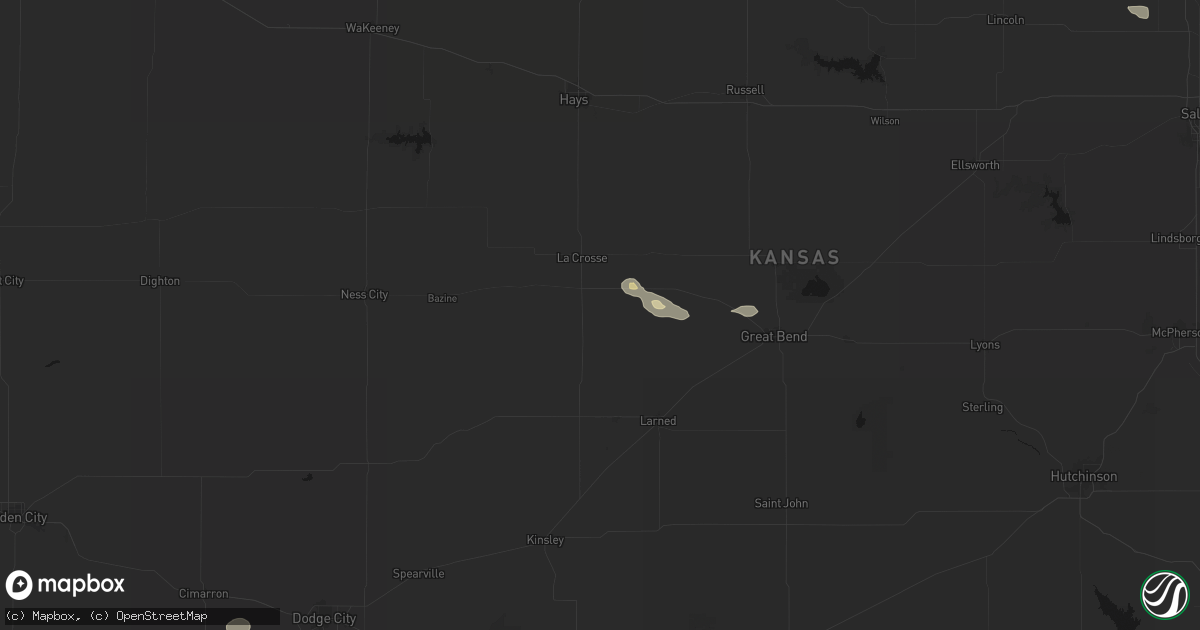 Hail map in Rush Center, KS on July 30, 2026