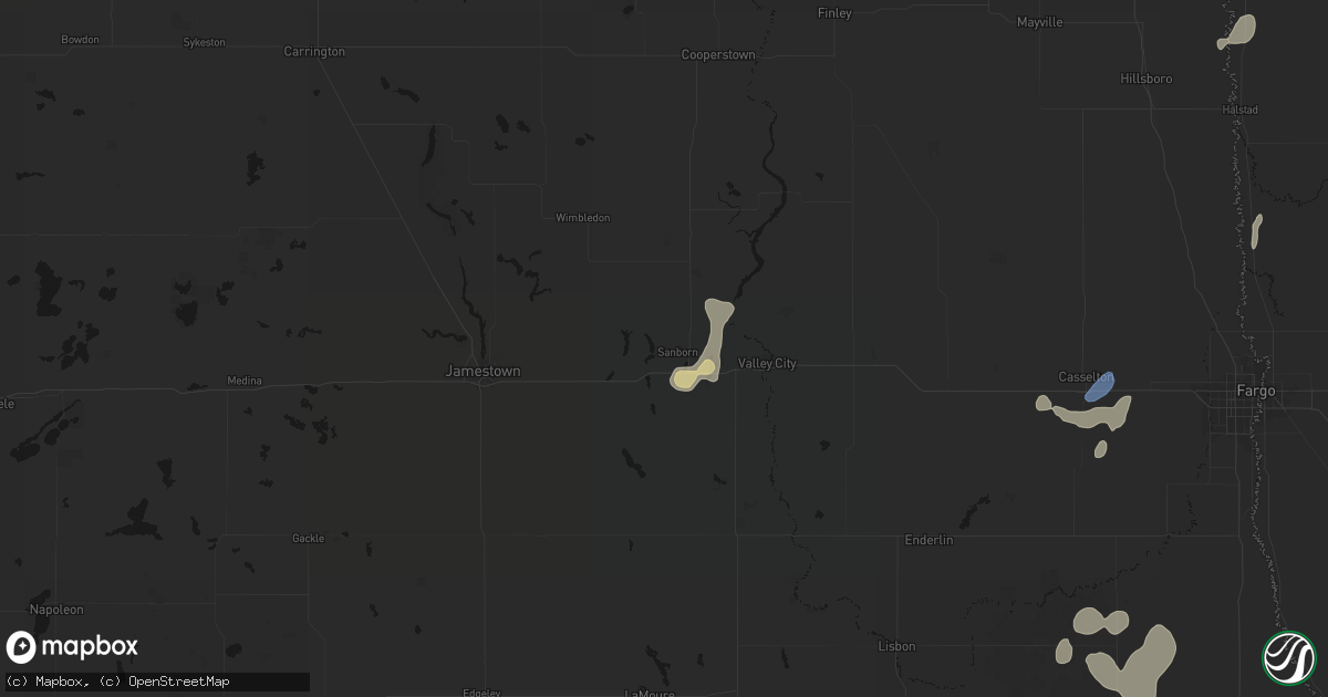 Hail map in Sanborn, ND on July 30, 2026