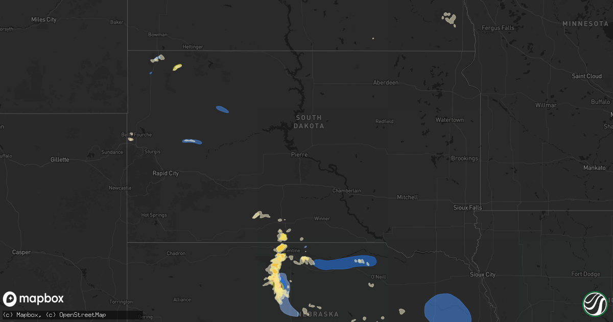 Hail map in South Dakota on July 30, 2026