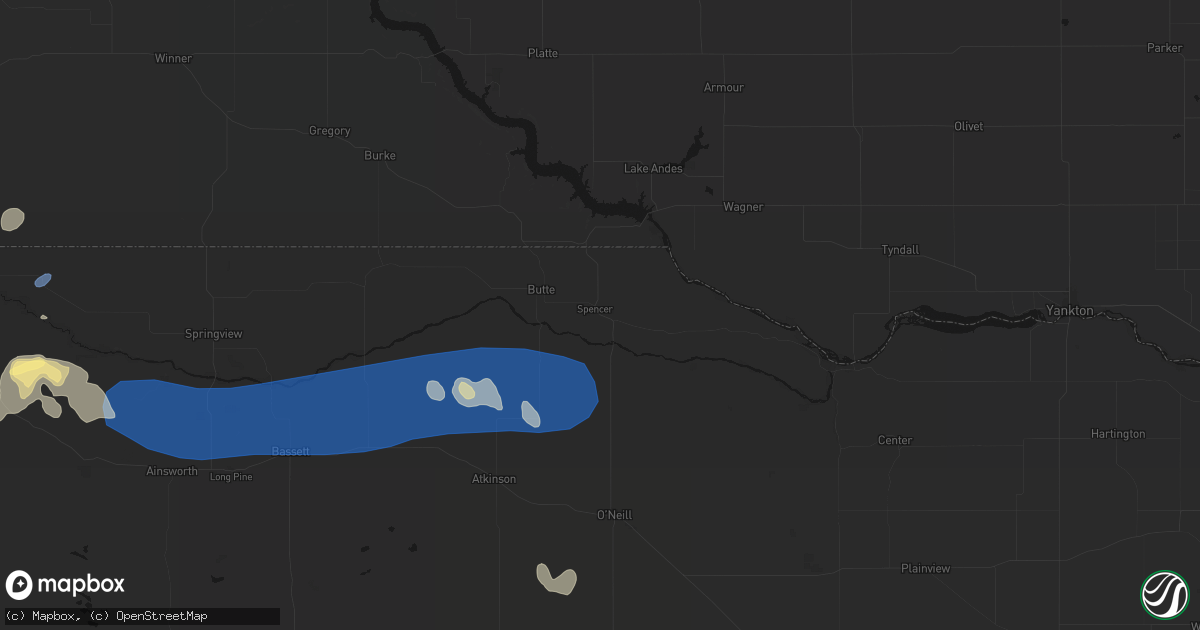 Hail map in Spencer, NE on July 30, 2026