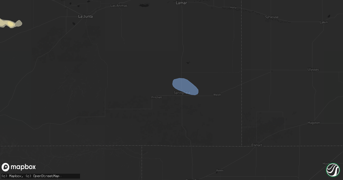 Hail map in Springfield, CO on July 30, 2026