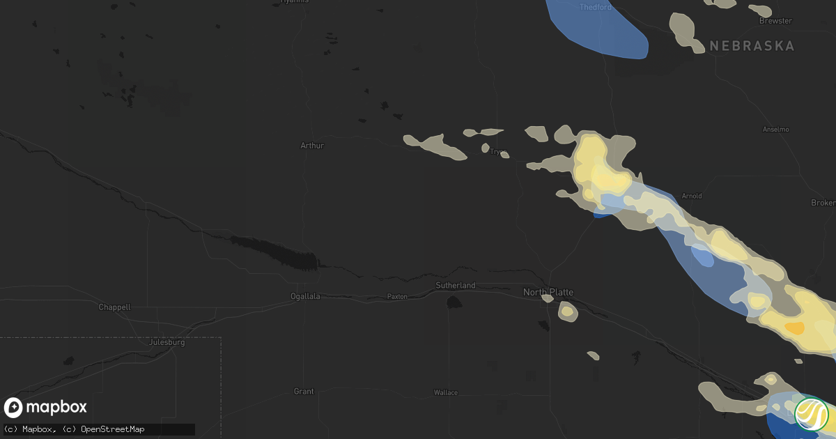 Hail map in Sutherland, NE on July 30, 2026