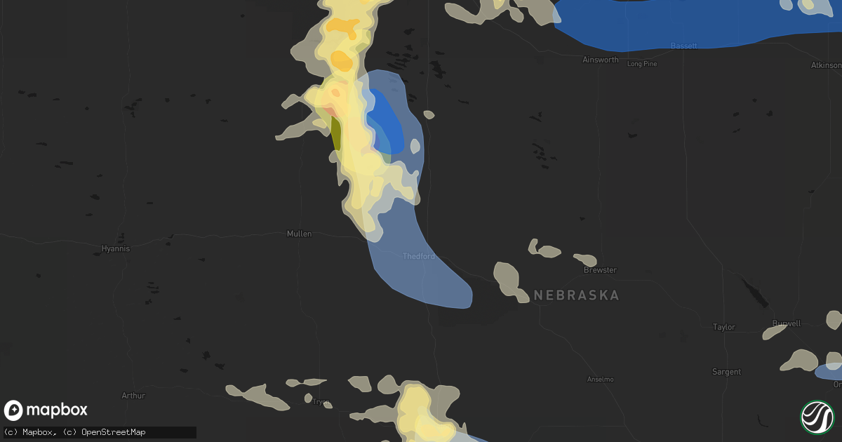 Hail map in Thedford, NE on July 30, 2026