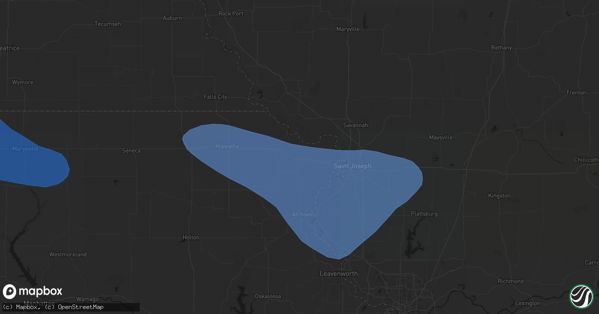 Hail map in Troy, KS on July 30, 2026