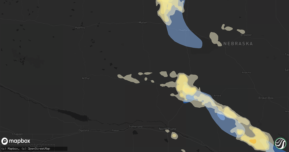 Hail map in Tryon, NE on July 30, 2026