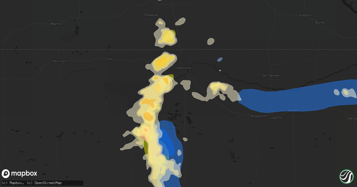 Hail map in Valentine, NE on July 30, 2026