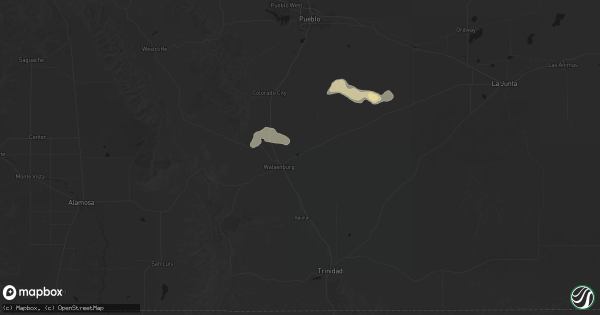 Hail map in Walsenburg, CO on July 30, 2026